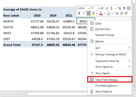 show average in pivot table.